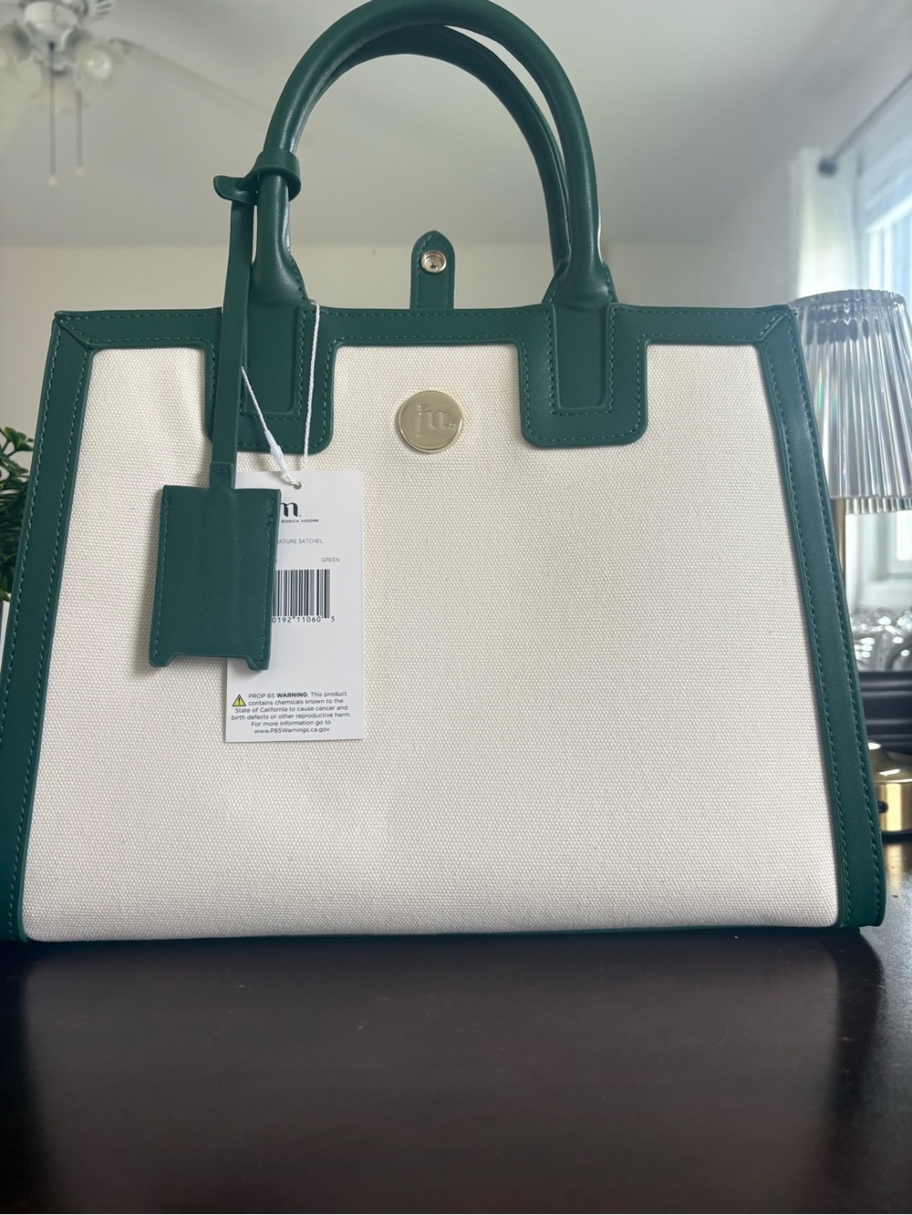 Canvas & Green Trim Satchel Tote